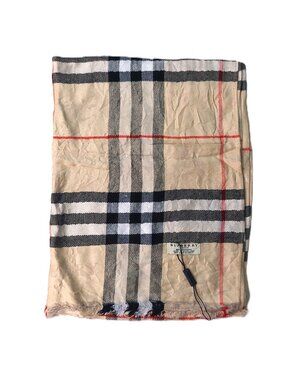 Pre-Owned Vintage Burberry Pastel Gold Black White Red Shawl Wrap Scarf Scarves